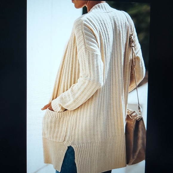 065. Apricot Shawl Neckline Long Sleeve Cardigan with Pocket  Size L - Picture 2 of 15